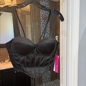 Aqua Black Satin Bustier Bra